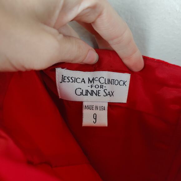 Vintage 90s Jessica McClintock for Gunne Sax Gown Womens 8/9 Red Glitter Glam - Picture 4 of 9